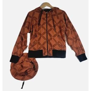 KAVU Deadstock Jacket & Bucket Hat Women's M Orange Zip Lined Hood Pocket Rare!